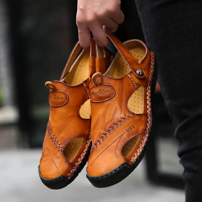 Sandales Homme Cuir Fendu – Couture Renforcée & Design Aéré