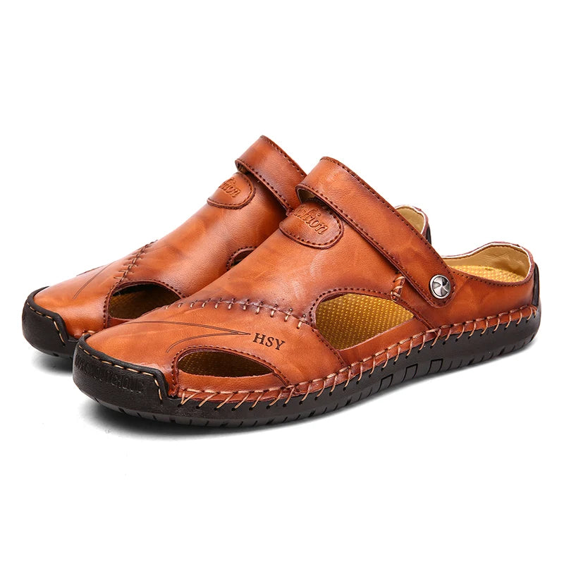 Sandales Homme Cuir Fendu – Couture Renforcée & Design Aéré