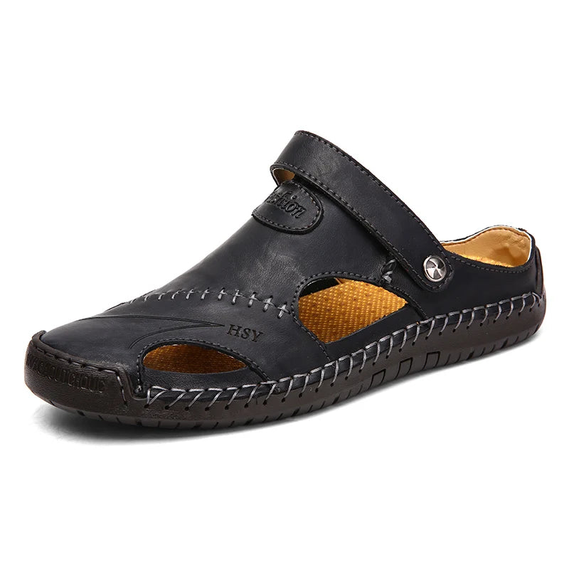 Sandales Homme Cuir Fendu – Couture Renforcée & Design Aéré