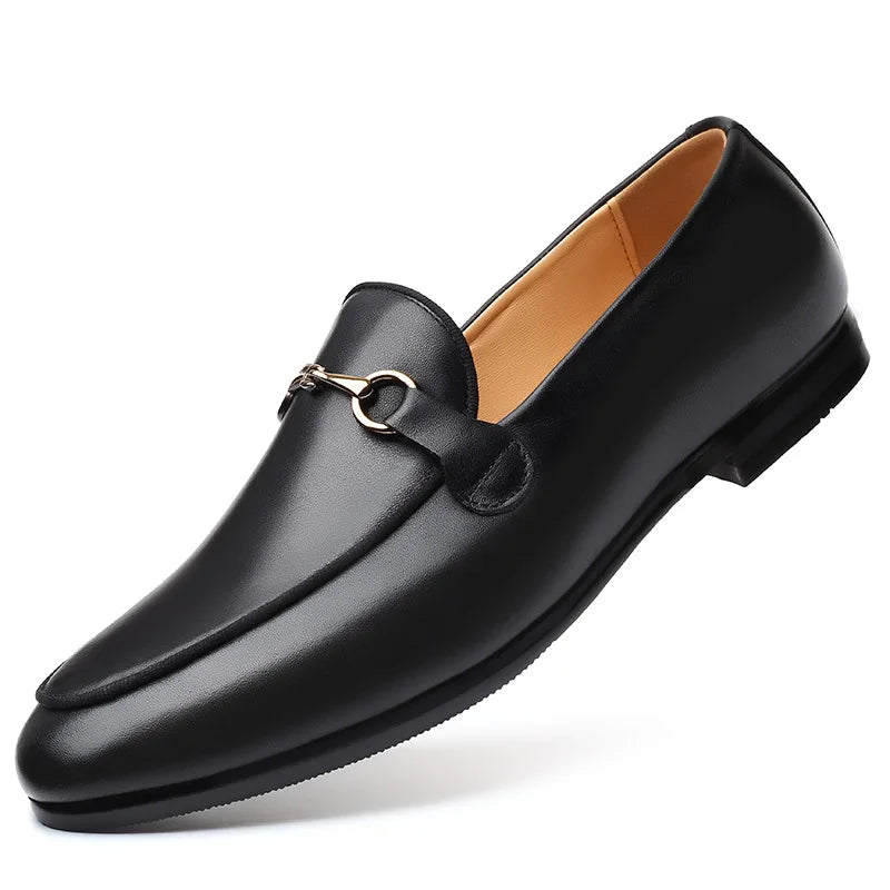 Mocassins Homme Classiques en Cuir Noir avec Détail Métallique - Atelier Chaussure