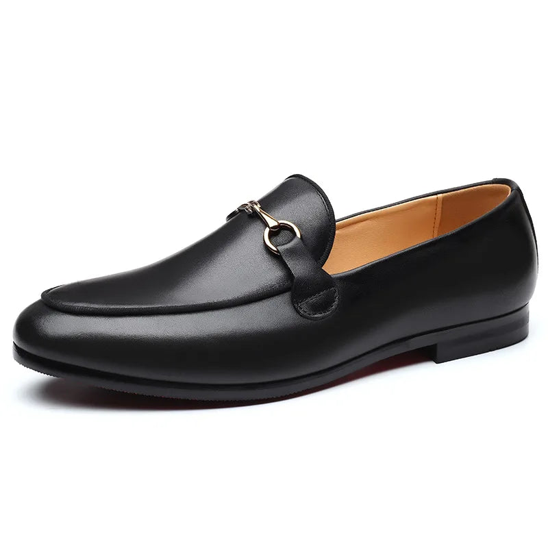 Mocassins Homme Classiques en Cuir Noir avec Détail Métallique - Atelier Chaussure
