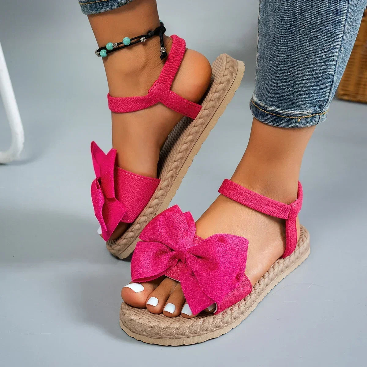 Sandales Femme Plates – Modèle Nœud Tressé Estival