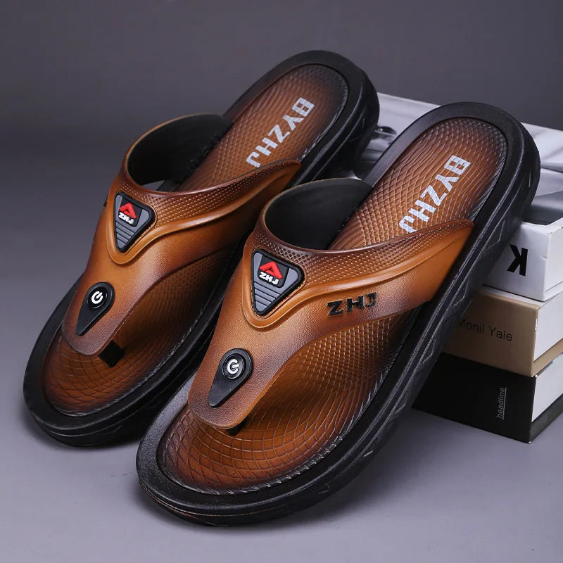 Men's Sandals - Technical Flip-Flops with Designer Button and Ergonomic Support