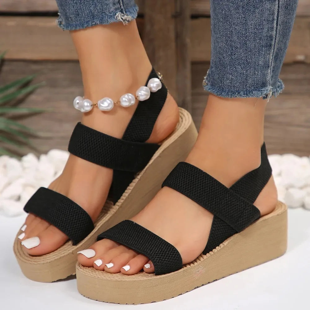 Sandales Femme Compensées – Confort Tressé Semelle Haute