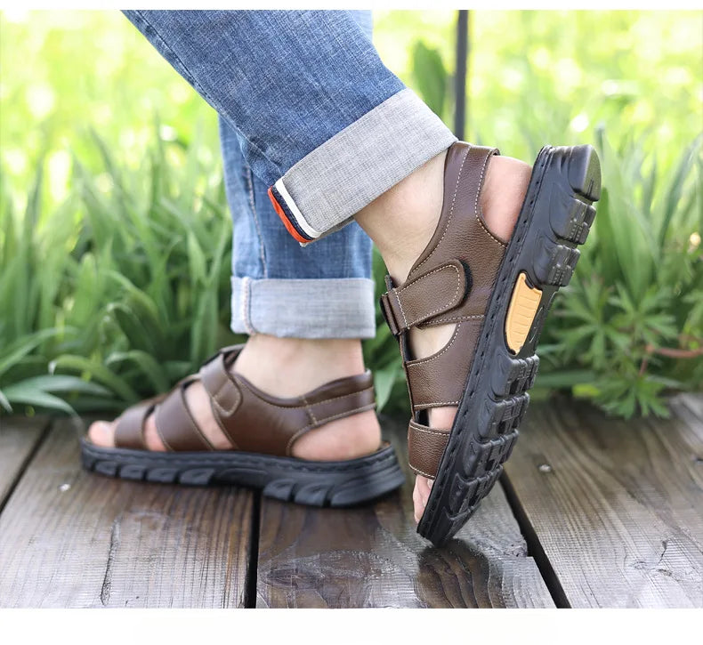 Sandales Homme – Cuir Véritable Respirant Et Semelle Épaisse Antidérapante