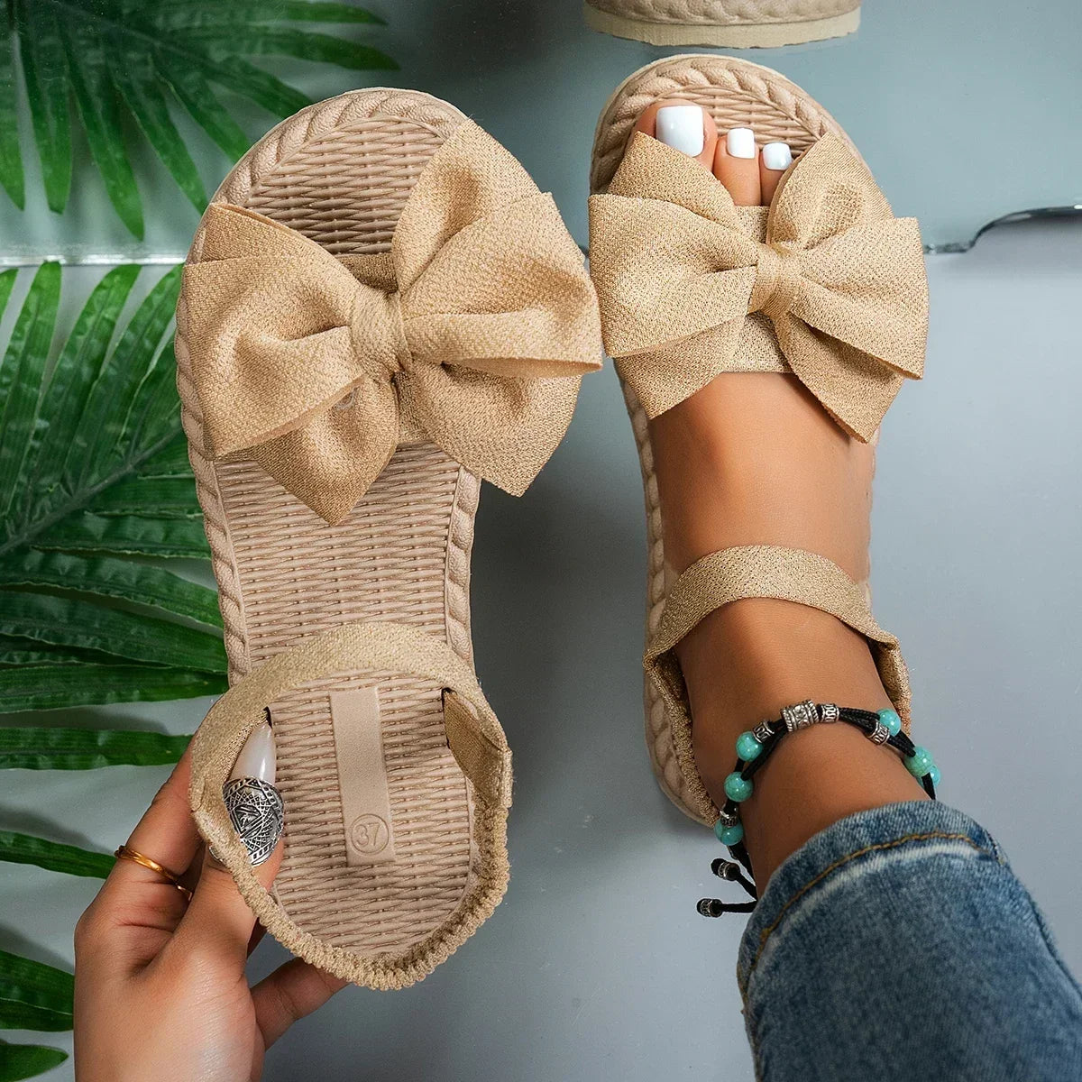 Sandales Femme Plates – Modèle Nœud Tressé Estival
