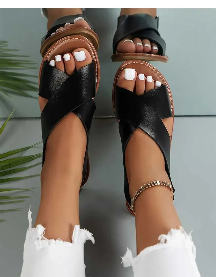 Sandales Femme – Brides Croisées Confort Plat Quotidien
