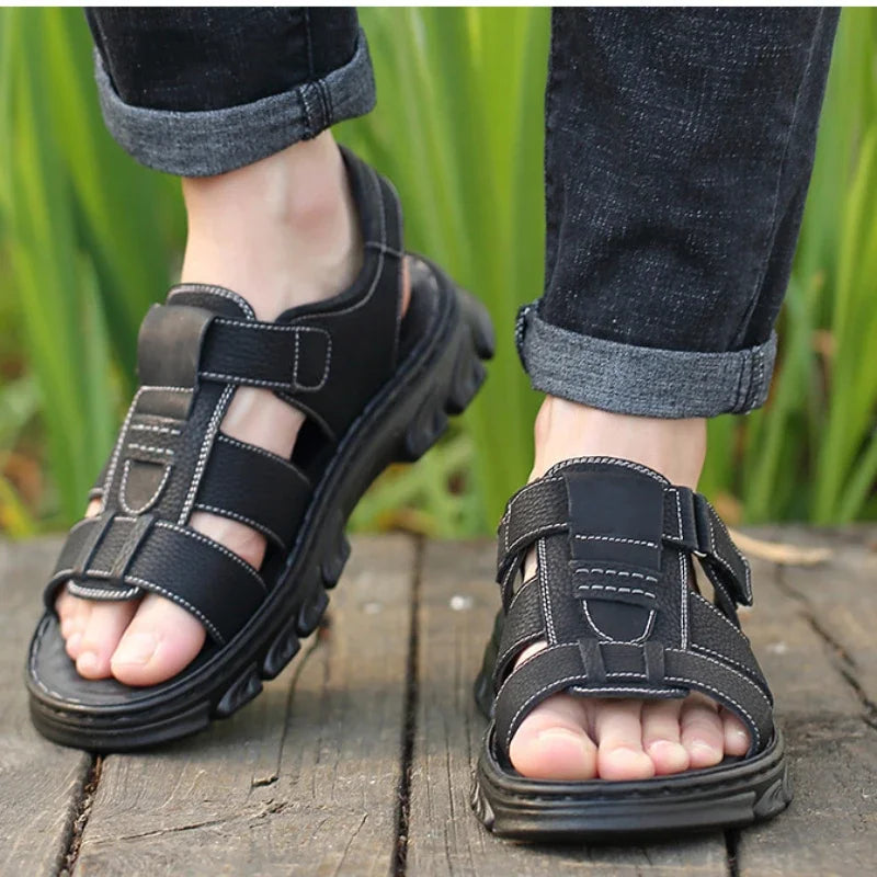 Sandales Homme – Cuir Véritable Respirant Et Semelle Épaisse Antidérapante