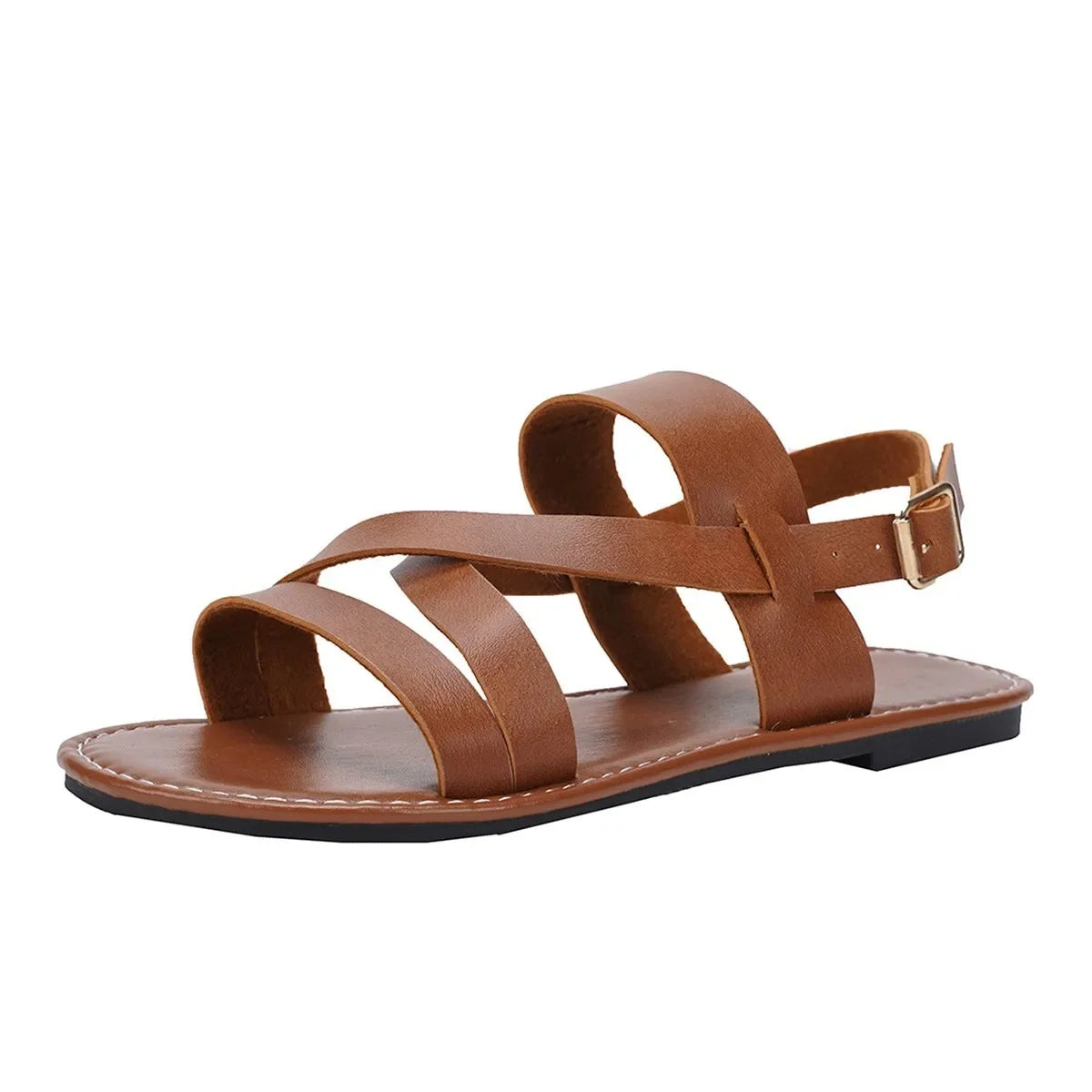 Women's Sandals - Crossover Buckle Style Everyday Comfort