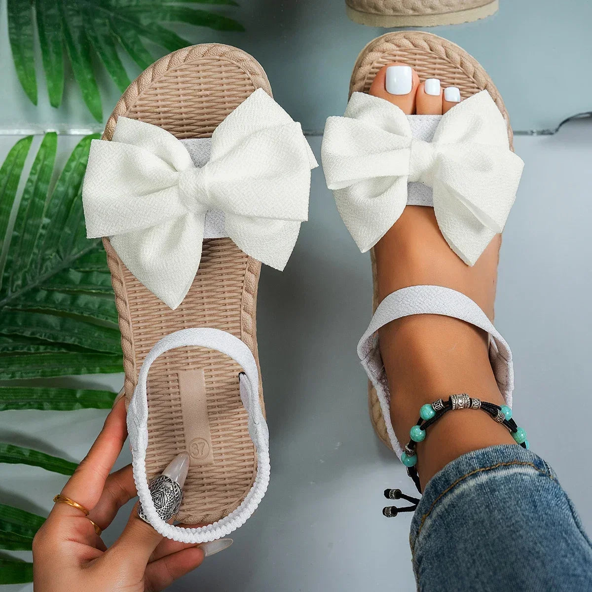 Sandales Femme Plates – Modèle Nœud Tressé Estival