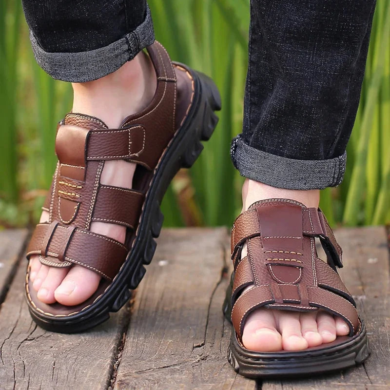 Sandales Homme – Cuir Véritable Respirant Et Semelle Épaisse Antidérapante