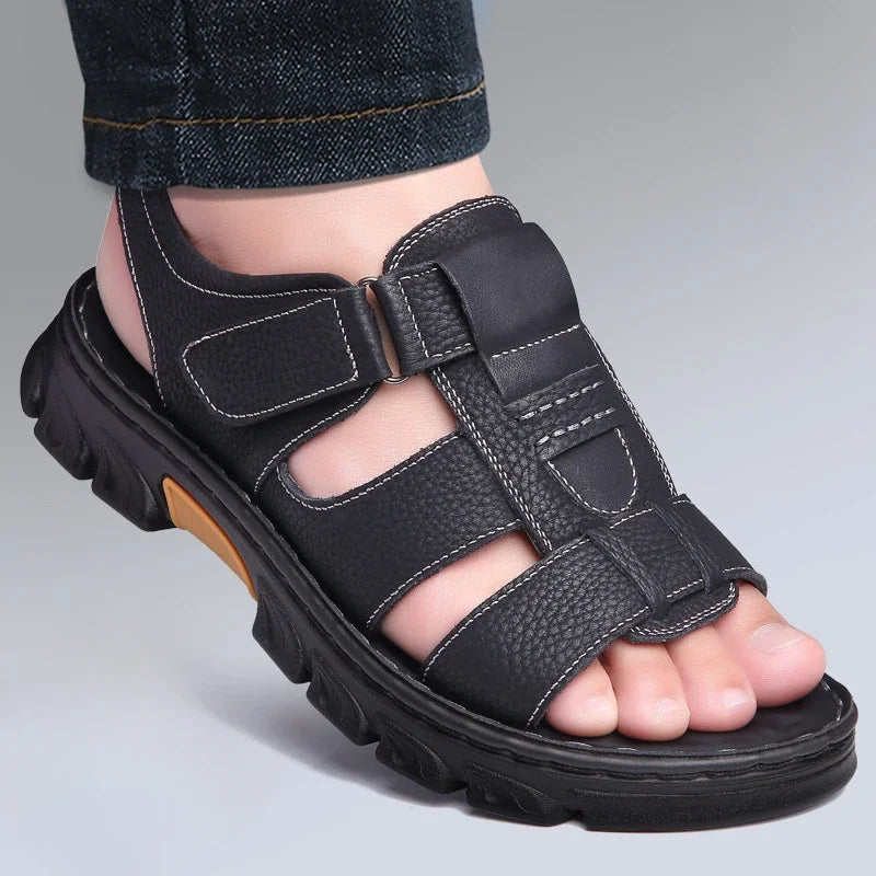Sandales Homme – Cuir Véritable Respirant Et Semelle Épaisse Antidérapante