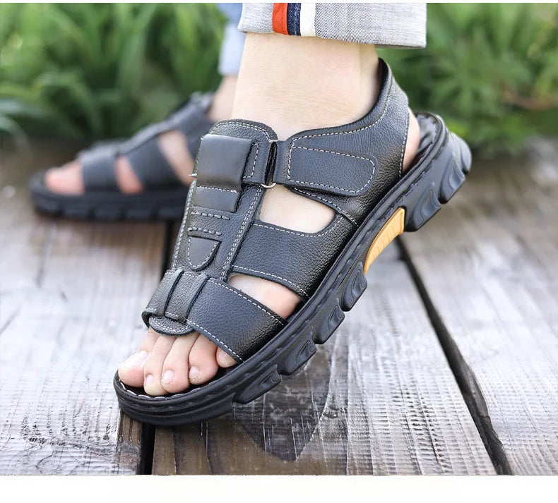 Sandales Homme – Cuir Véritable Respirant Et Semelle Épaisse Antidérapante
