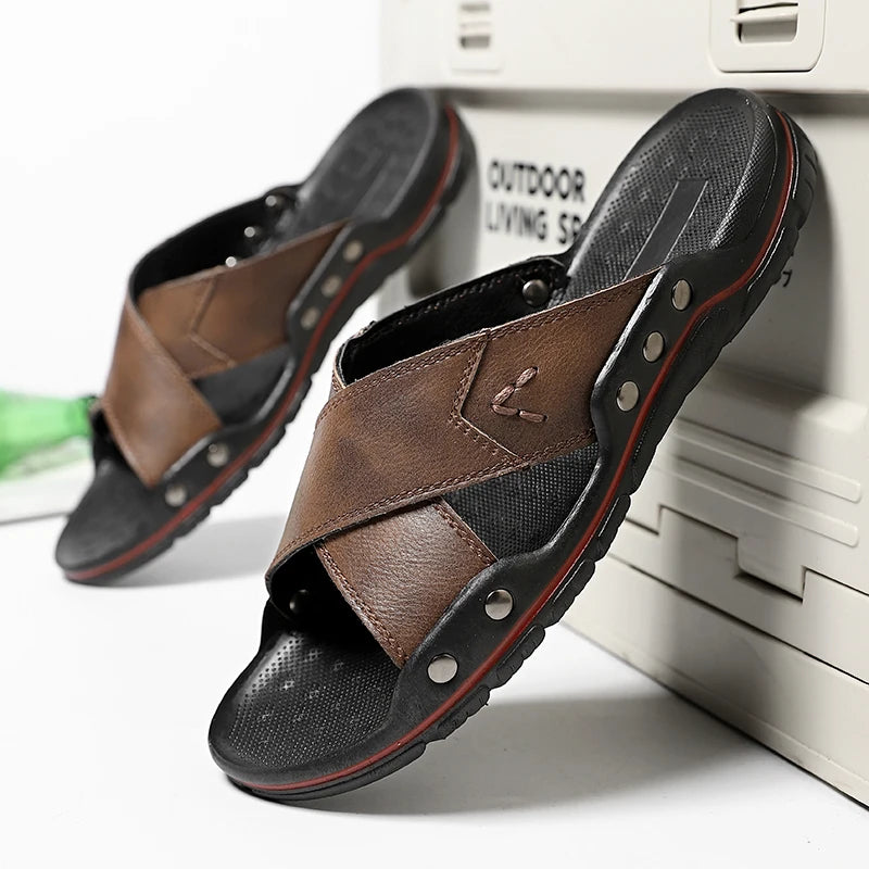 Sandales Homme – Croisées Style Cuir Avec Couture Renforcée
