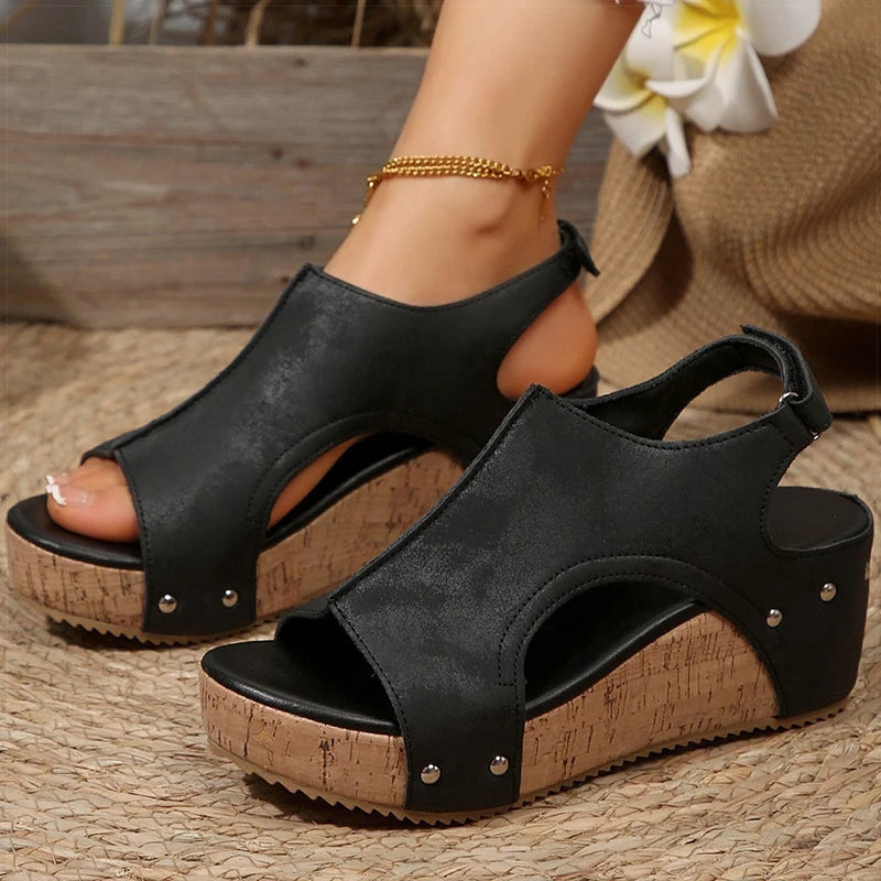 Sandales Femme Compensées – Style Ajouré Et Semelle Liège