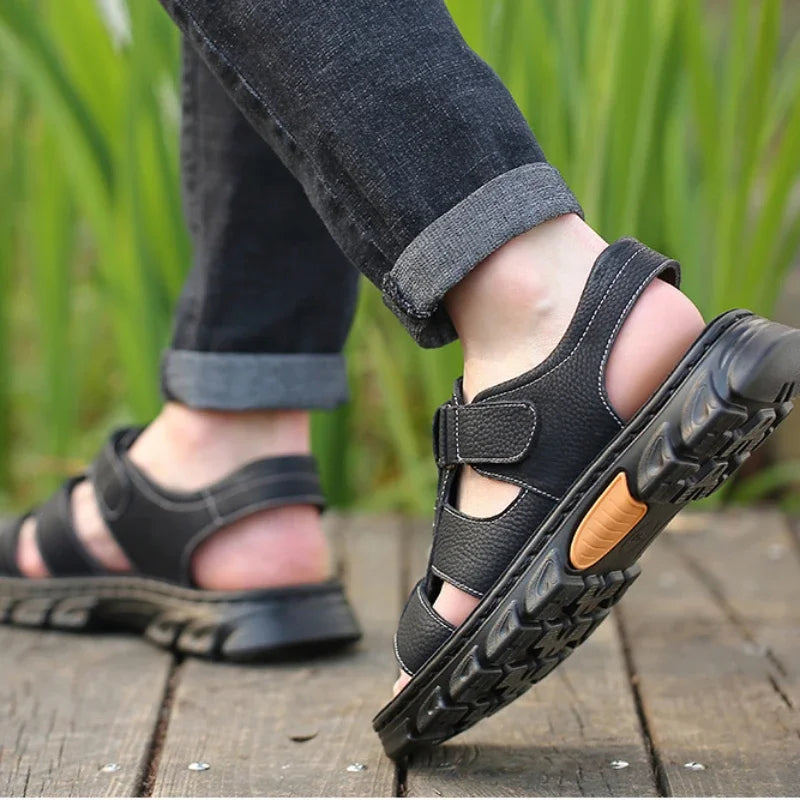 Sandales Homme – Cuir Véritable Respirant Et Semelle Épaisse Antidérapante
