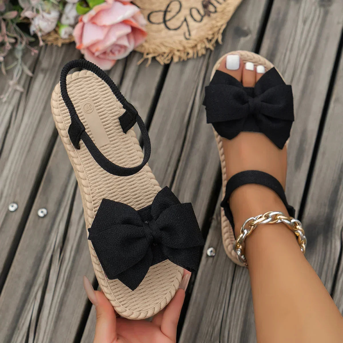 Sandales Femme Plates – Modèle Nœud Tressé Estival