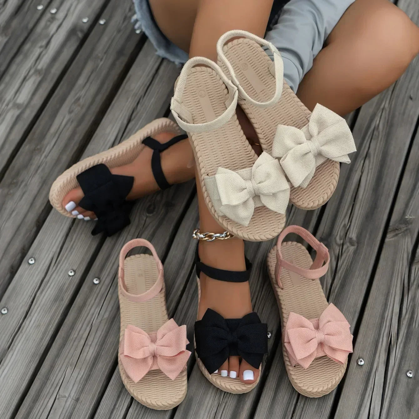 Sandales Femme Plates – Modèle Nœud Tressé Estival