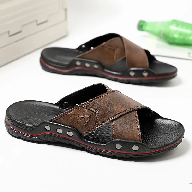 Sandales Homme – Croisées Style Cuir Avec Couture Renforcée