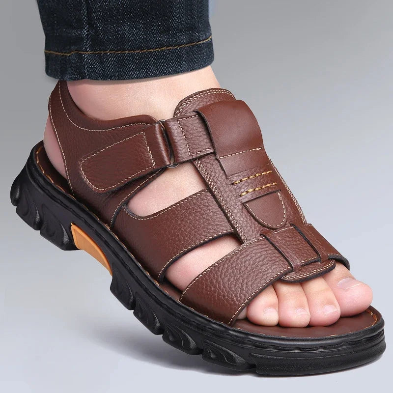 Sandales Homme – Cuir Véritable Respirant Et Semelle Épaisse Antidérapante
