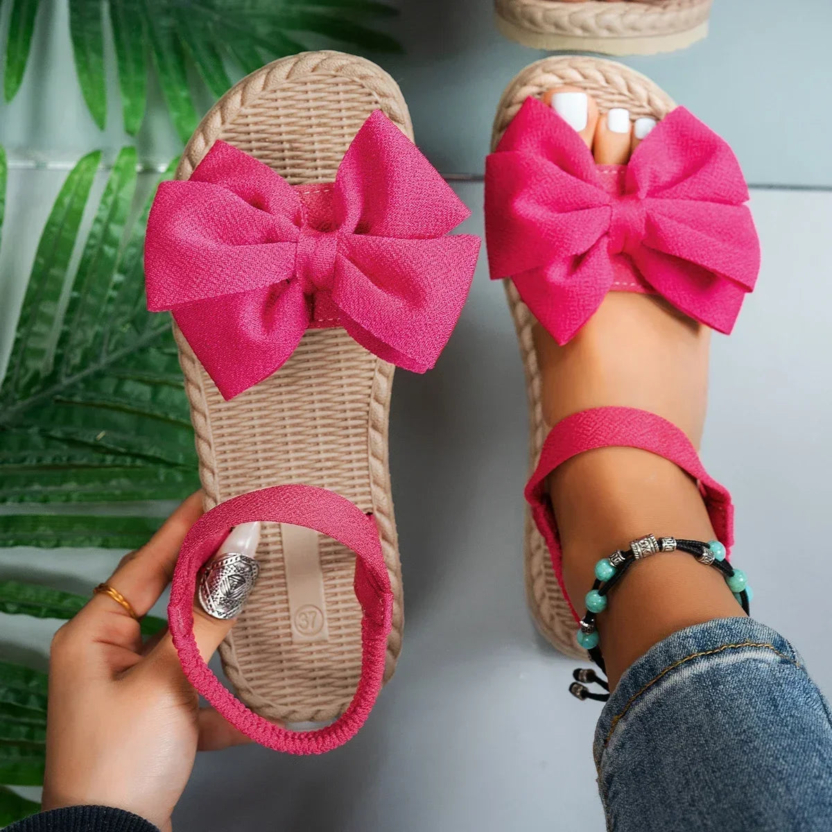 Sandales Femme Plates – Modèle Nœud Tressé Estival
