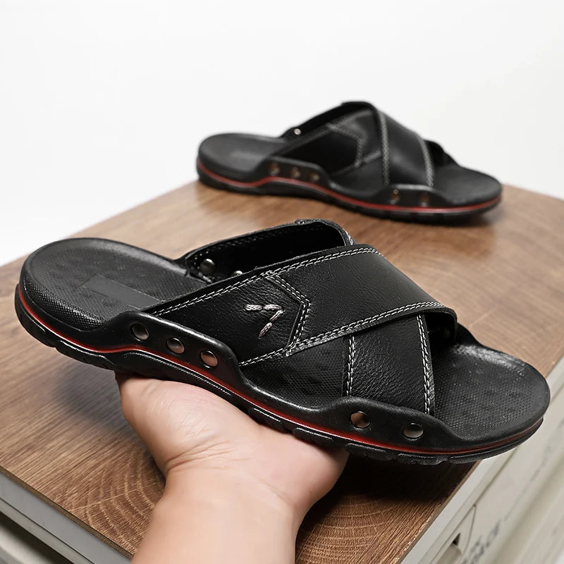 Sandales Homme – Croisées Style Cuir Avec Couture Renforcée