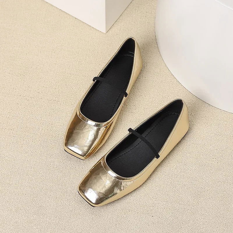 Ballerines Métallisées à Bout Carré – Modernité et Raffinement - Atelier Chaussure