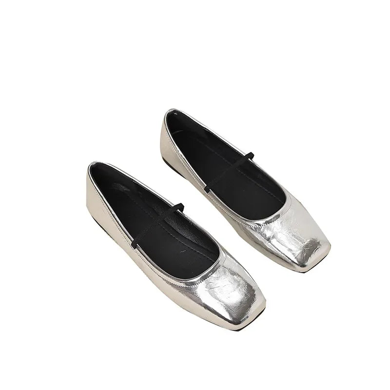 Ballerines Métallisées à Bout Carré – Modernité et Raffinement - Atelier Chaussure