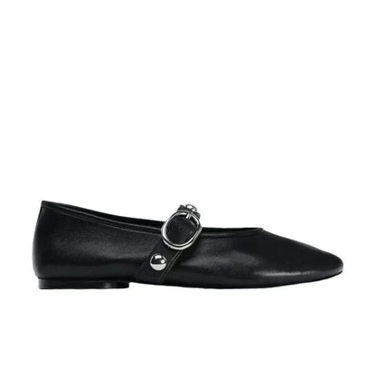 Ballerines Noir Cuir à Bride Cloutée – Audace et Confort - Atelier Chaussure