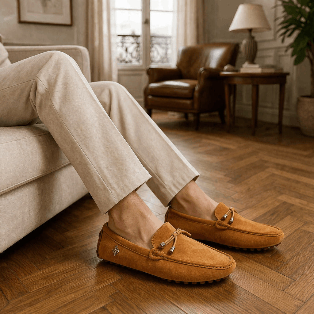 Men's Suede Loafers with Metallic Detail - Lightweight &amp; Flexible
