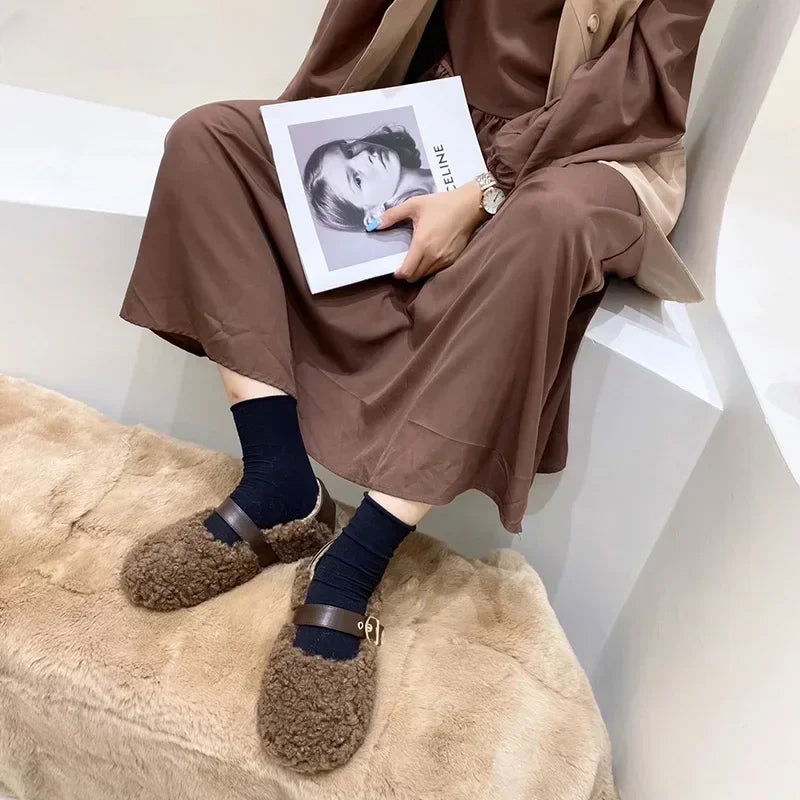 Mocassins Femme Chaussons Douillets en Mouton Synthétique - Atelier Chaussure