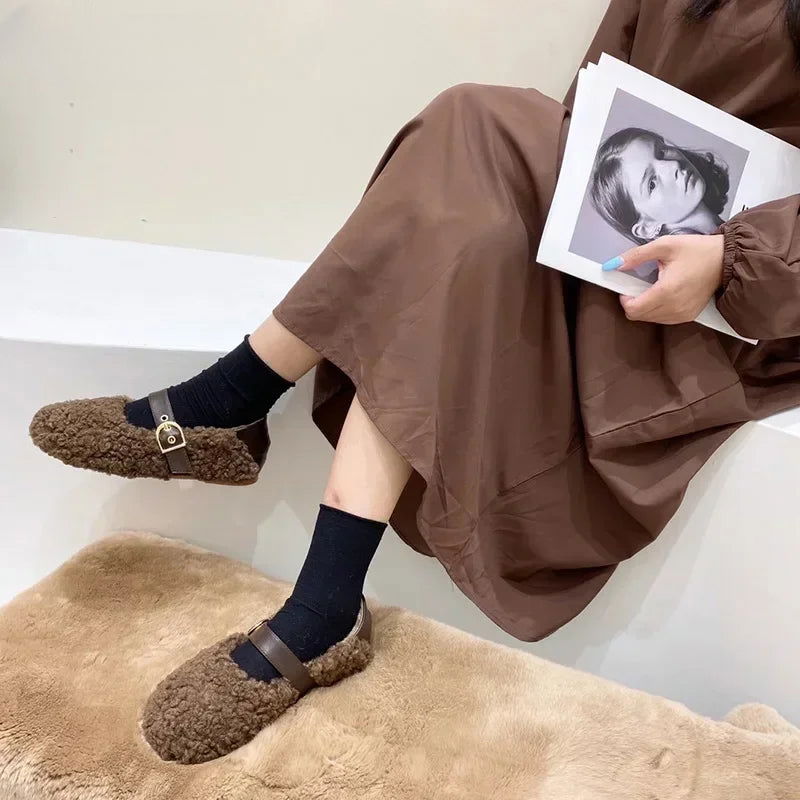 Mocassins Femme Chaussons Douillets en Mouton Synthétique - Atelier Chaussure