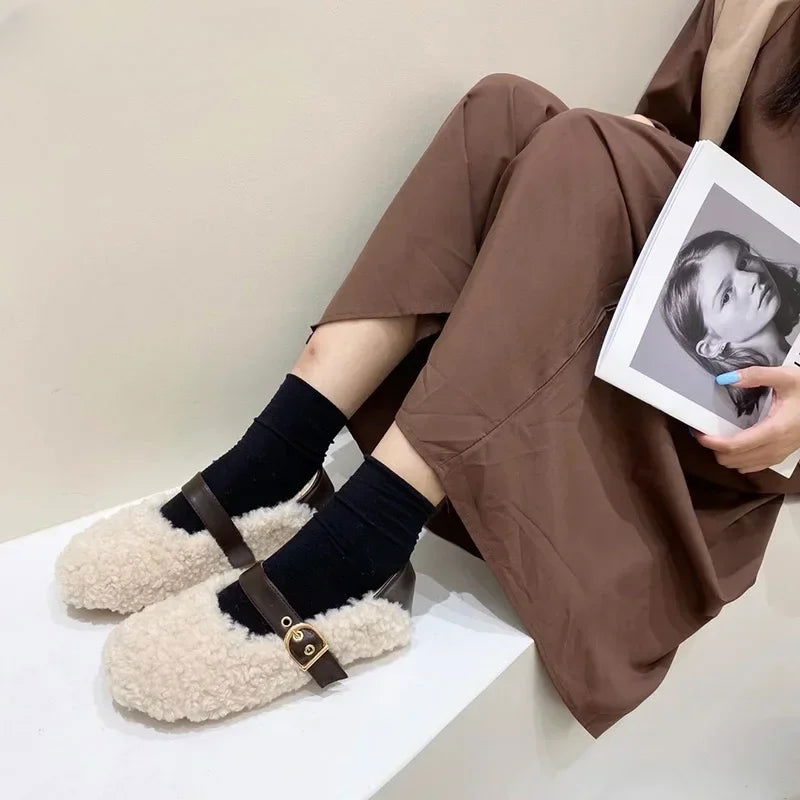Mocassins Femme Chaussons Douillets en Mouton Synthétique - Atelier Chaussure