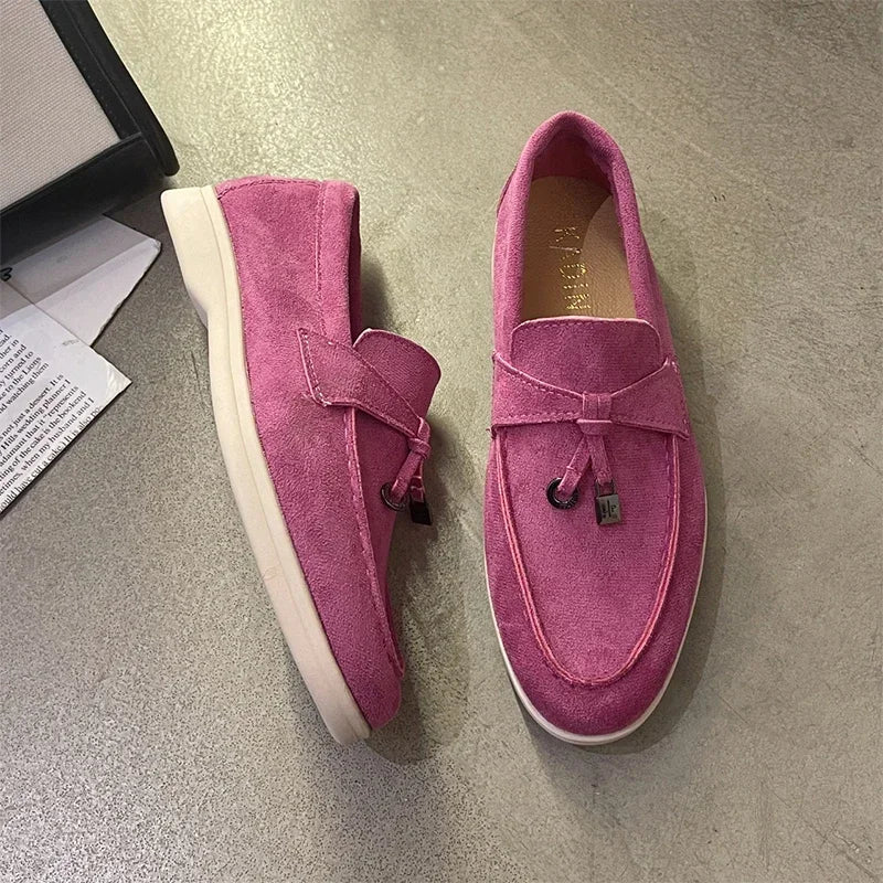Mocassins Femme Daim avec Nœud – Confort et Raffinement - Atelier Chaussure