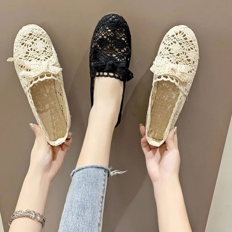 Mocassins Femme en Dentelle Crochet – Raffinement et Confort Naturel - Atelier Chaussure