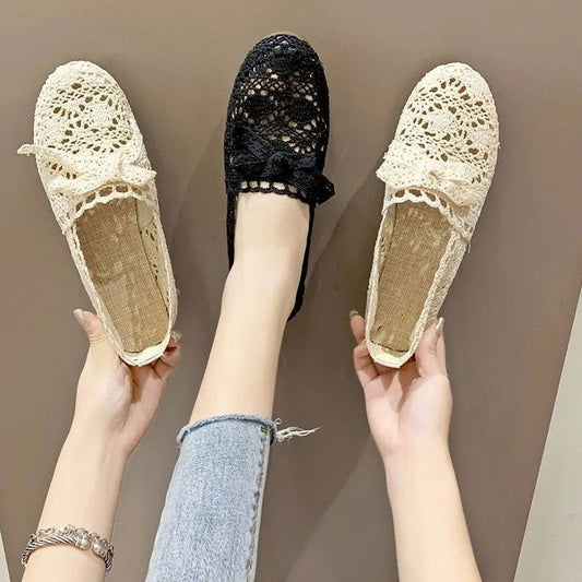 Mocassins Femme en Dentelle Crochet – Raffinement et Confort Naturel - Atelier Chaussure