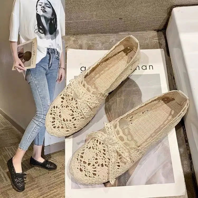 Mocassins Femme en Dentelle Crochet – Raffinement et Confort Naturel - Atelier Chaussure