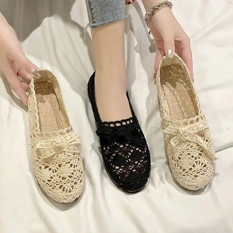 Mocassins Femme en Dentelle Crochet – Raffinement et Confort Naturel - Atelier Chaussure