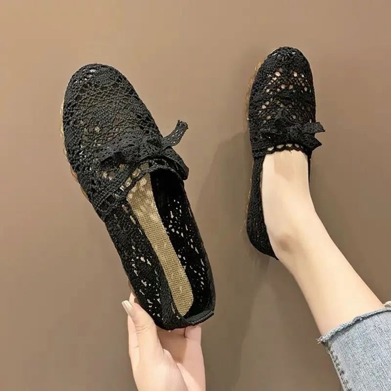 Mocassins Femme en Dentelle Crochet – Raffinement et Confort Naturel - Atelier Chaussure