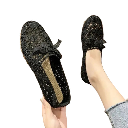 Mocassins Femme en Dentelle Crochet – Raffinement et Confort Naturel - Atelier Chaussure