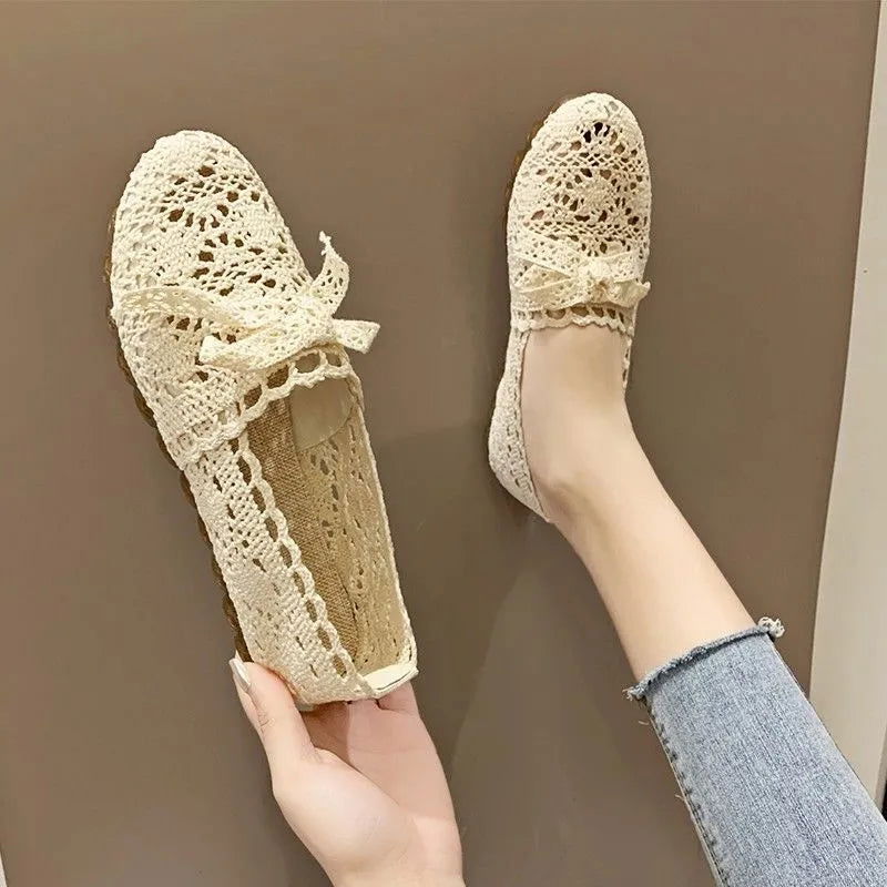 Mocassins Femme en Dentelle Crochet – Raffinement et Confort Naturel - Atelier Chaussure