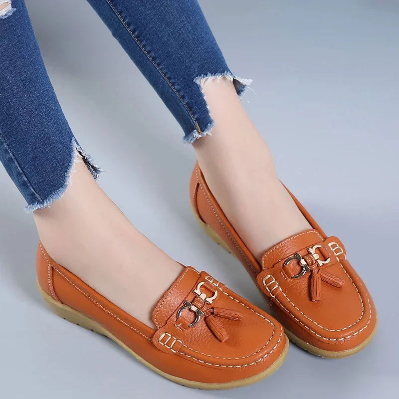 Mocassins Femme en Simili Cuir avec Détail Métallique - Atelier Chaussure