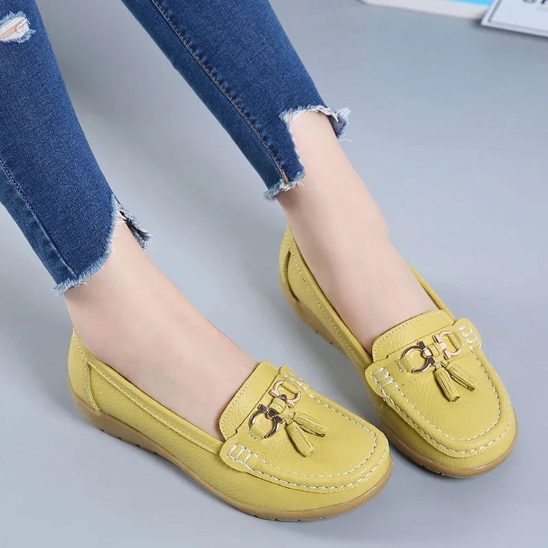 Mocassins Femme en Simili Cuir avec Détail Métallique - Atelier Chaussure