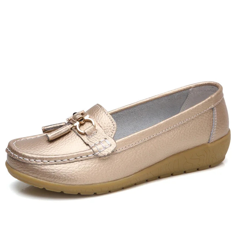 Mocassins Femme en Simili Cuir avec Détail Métallique - Atelier Chaussure