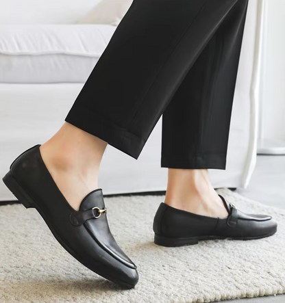 Mocassins Homme Classiques en Cuir Noir avec Détail Métallique - Atelier Chaussure
