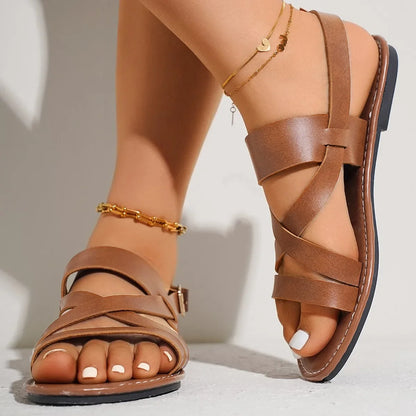 Sandales Femme – Style Croisé À Boucle Confort Quotidien