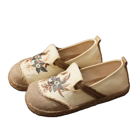 Espadrilles Femme Toile Brodées – Mocassins Slip-On Fleuris