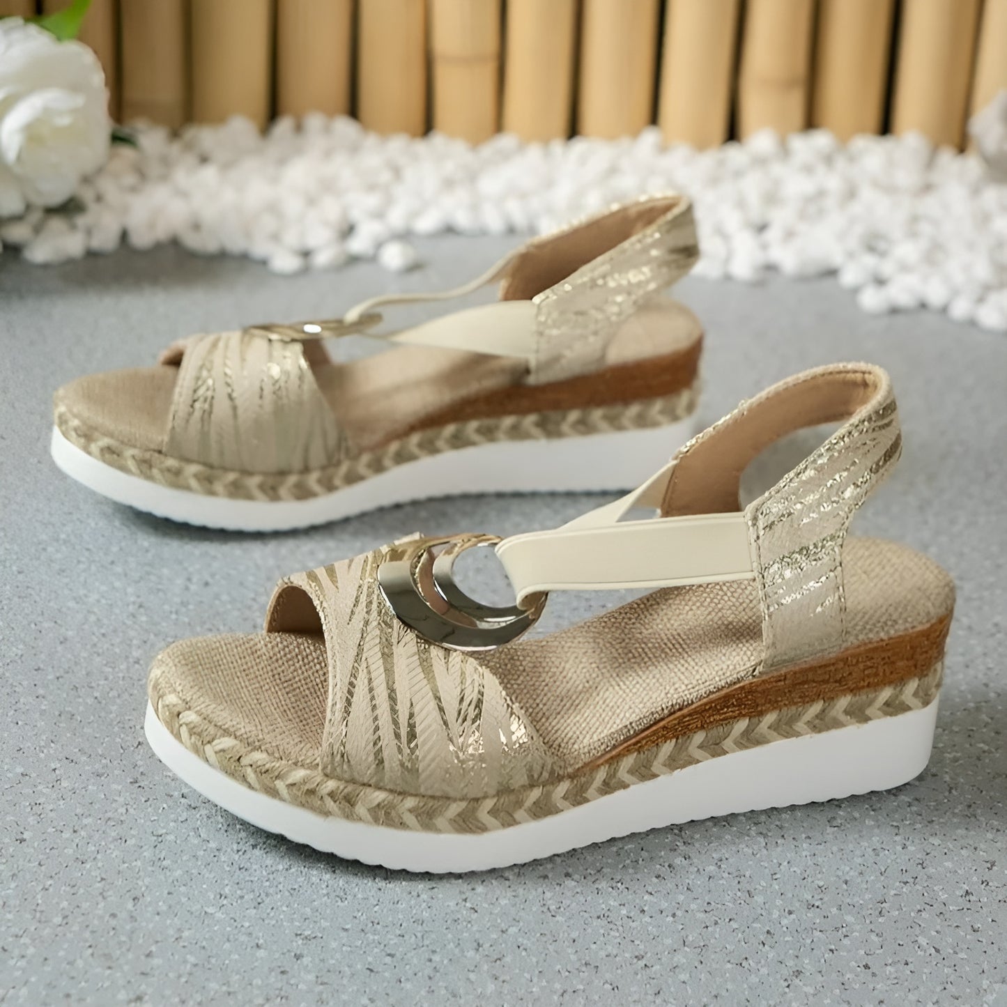 Women's Wedge Sandals – Platform Sole and Metal Detail