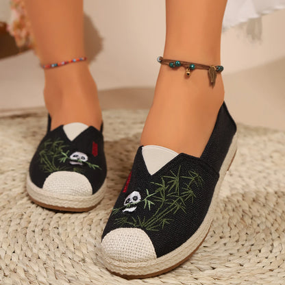 Espadrilles Femme Coton – Broderie Panda Motif Bambou