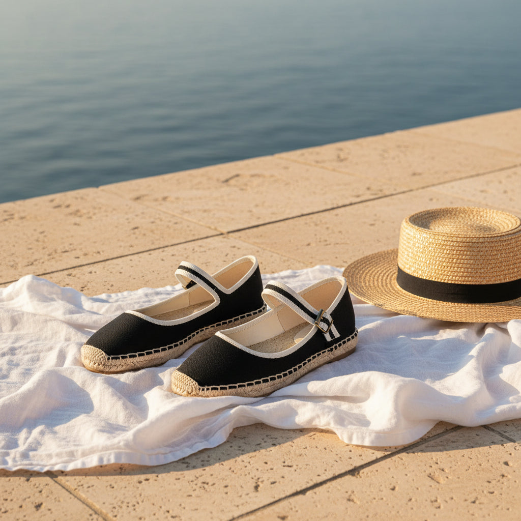 Espadrilles Femme Toile – Mary Janes Bride Boucle Contrastée